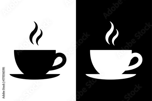 Tea or Coffee Cup Vector Icon. Hot Drink Symbol in Black and White