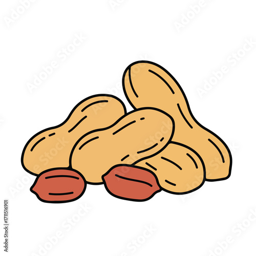 A handful of peanuts, some shelled, in a simple cartoonish style with thick outlines