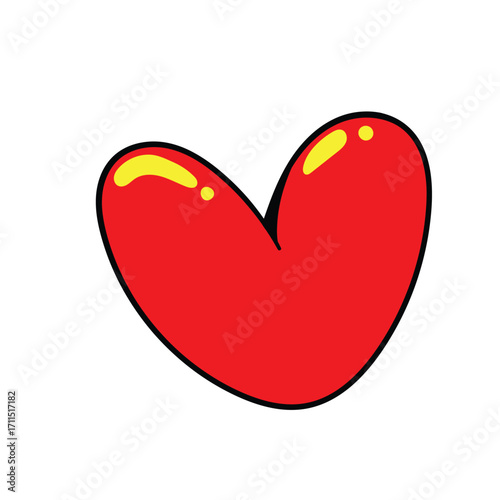 Cartoonish Bold Outline Red Heart Shape Icon Isolated on White Background