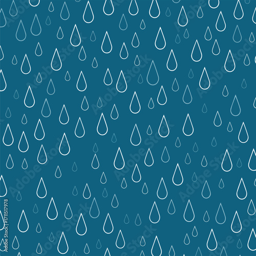 Patterned blue background with white rain droplet shapes of various sizes and orientations