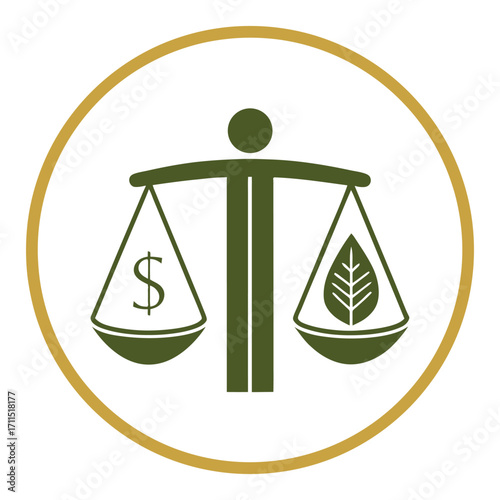 Business stakeholder symbol balancing money and sustainability represented by scales stakeholder icon