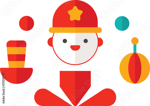 Whimsical clown accessories vector set fun entertainment festive celebration elements
