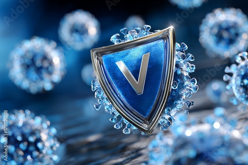 Abstract virus shield symbol with blue cells