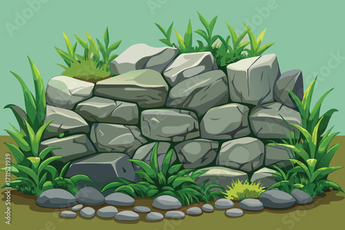 Stone wall with greenery in a simple landscape setting during daylight