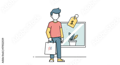 Shopping Experience Customer with Purchase and Price Tag