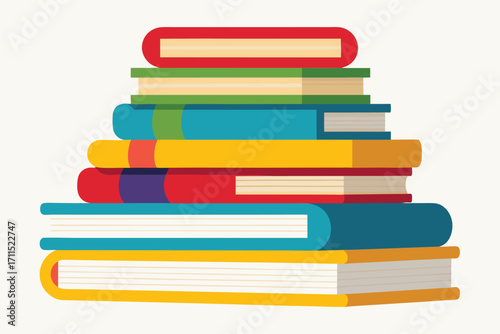 Colorful stack of books displayed on a plain background showcasing different sizes and bright covers