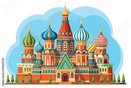 Colorful architecture of St. Basil's Cathedral in Moscow against a clear sky backdrop