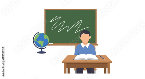 Student Studying in Classroom Education, Learning, and Knowledge