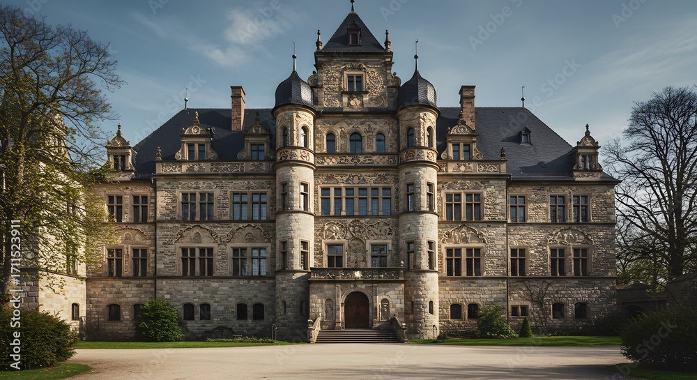 Fototapeta premium Grand stone castle exterior