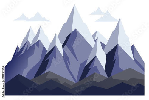 Majestic mountain peaks rise high under a clear sky with soft clouds scattered above