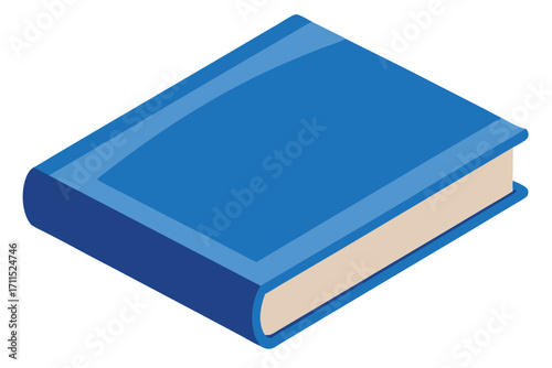 Blue hardcover book resting on a flat surface next to a blank page for notes or study