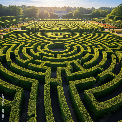 labyrinth in the middle of a green field