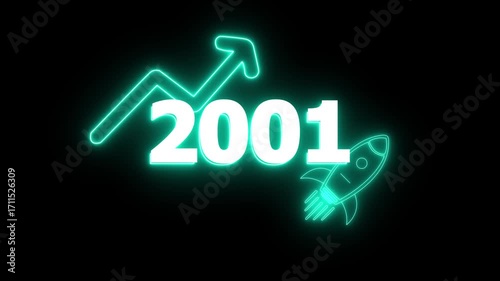 Wallpaper Mural  Neon 2001 year with upward arrow graph and rocket ship icon 4k video Background animation Torontodigital.ca
