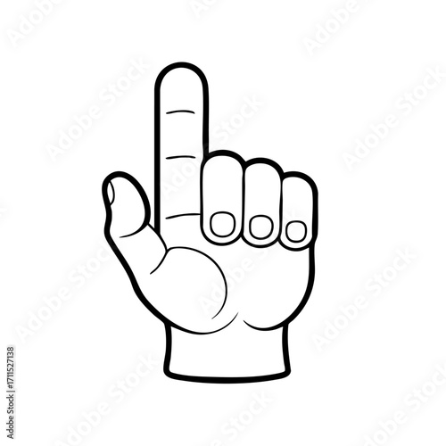 Clean outline drawing of a finger pointing minimalistic design for coloring page
