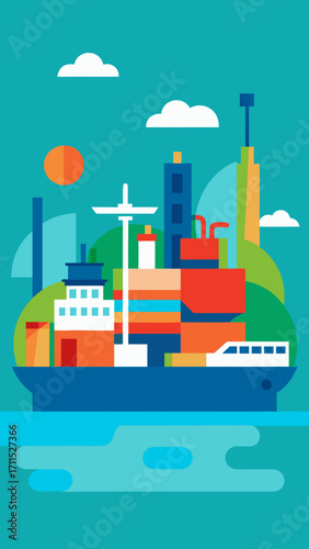 Flat Design Futuristic Eco Friendly Shipping Port Background
