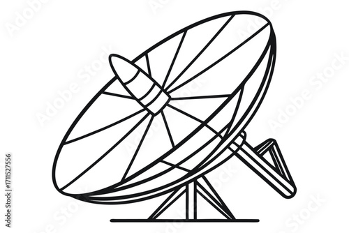 Satellite dish standing tall against a clear sky, capturing signals from space