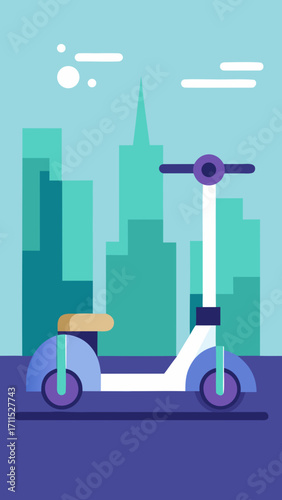 Flat Design Futuristic Electric Scooter City Street