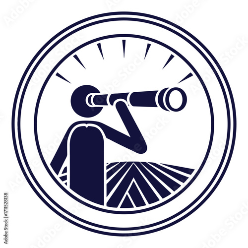 Person with telescope icon looking towards future opportunity and vision symbol stakeholder icon