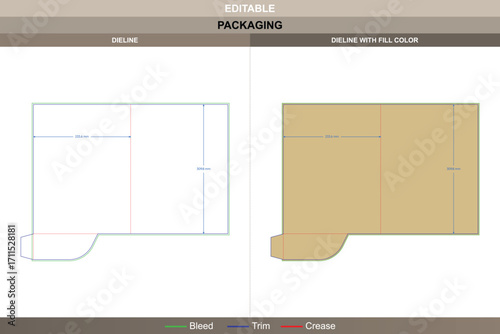 Document folder dieline for stationery packaging, editable carton template with folding design layout, professional printable mockup, and precise branding die line