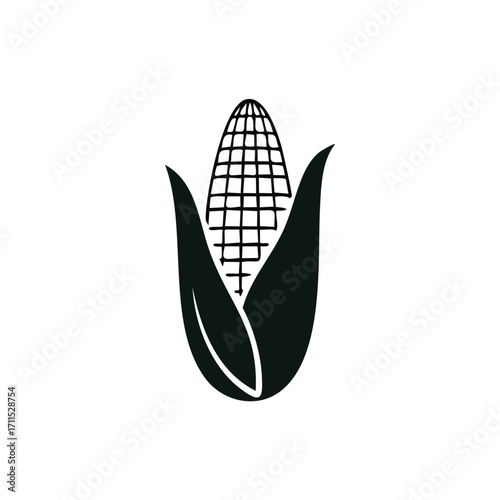 Black Corn Cob Icon on White Background maize grain