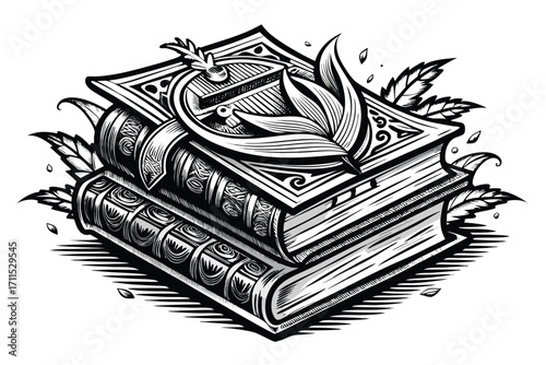 Intricate book design featuring floral elements and decorative details for artistic illustration