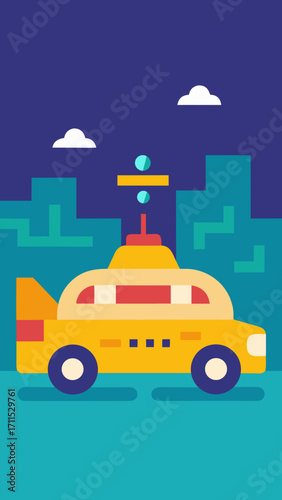 Flat Design Futuristic Self Driving Taxi Service Background