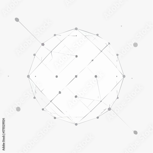Futuristic abstract geometric structure, a wireframe sphere illustrating interconnectedness, data visualization, and advanced technological systems