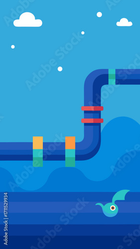 Flat Design Futuristic Smart Ocean Pipeline Background