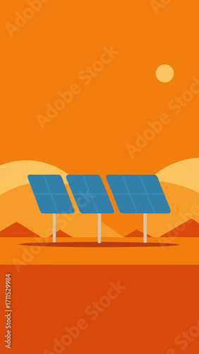Flat Design Futuristic Solar Panel Desert Background