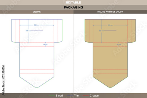 File pocket with slot dieline for stationery folders, editable carton packaging template with folding layout design, office use structure, and precise die line accuracy