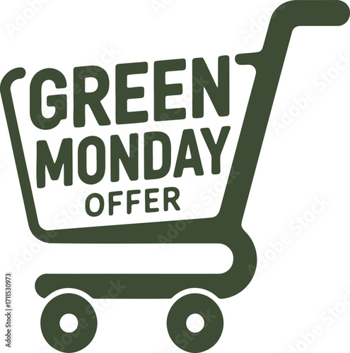 Green Monday Offer Shopping Cart Graphic for Holiday Sales and Retail Promotions with Festive and Eye Catching Design