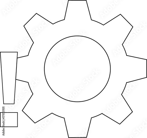 gear icon and exclamation mark icon with white background