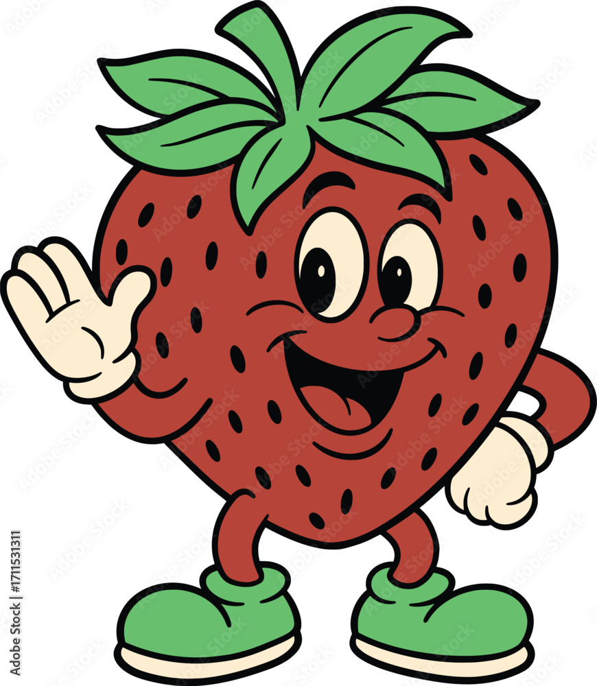 Fototapeta premium strawberry fruit mascot 90s retro vector illustration