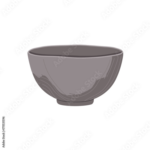Cartoon-styled simple gray bowl, front view, slight texture, on a white background