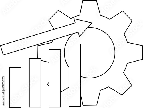 gear icon and rising graph icon with white background