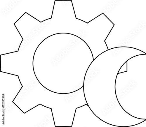 gear icon and crescent moon icon with white background