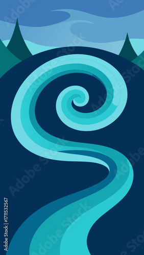 Dreamlike River Bend Spiraling Into Fractal Whirl