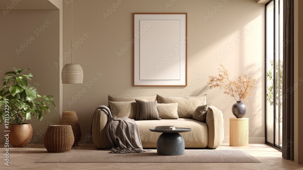 Fototapeta premium Modern Minimalist Living Room with Neutral Colors and Natural Light