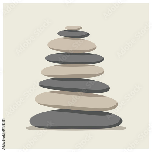 Simple stone pile on tan background, alternating grey & cream, casting shadow