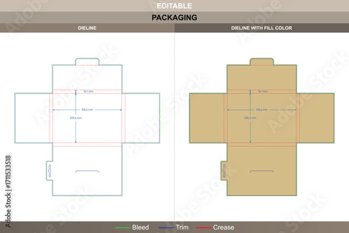 Multi-folder dieline with lock and hanging hole in custom dimensions, editable stationery carton packaging template with folding layout and professional die line