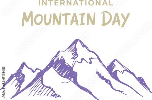 International Mountain Day Celebration with a Hand Drawn Mountain Range in Purple and Beige Colors Perfect for Holiday Greetings