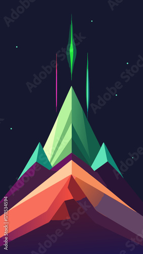 Origami Style Mountain Desert Glowing Under Prism
