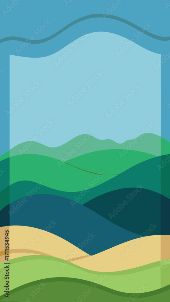 Obraz premium paper cut meadow horizon framed wave layers