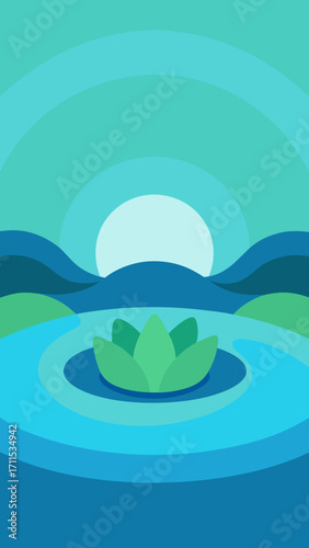 paper cut lotus pond horizon layered cyan