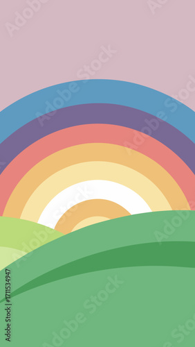 paper cut meadow horizon layered pastel arcs