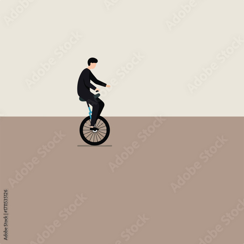 Silhouette of a person riding a unicycle on a two-tone background, tan and beige