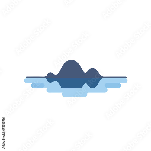 Minimalist vector of a mountain range reflecting in water with cool blue color palette