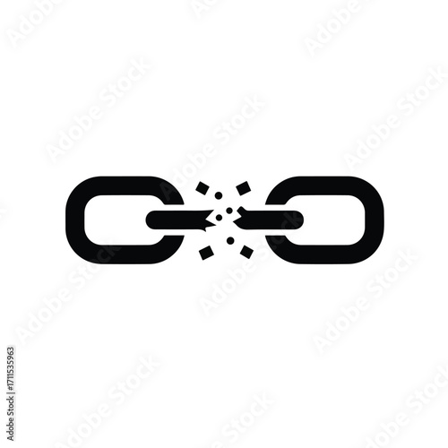 Black silhouette of a broken chain with fragmented particles indicating breakage