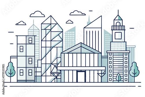 Modern city skyline featuring various architectural styles and urban landscape design