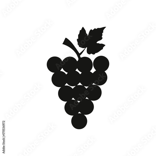 Black silhouette of a grape bunch with a leaf grapes